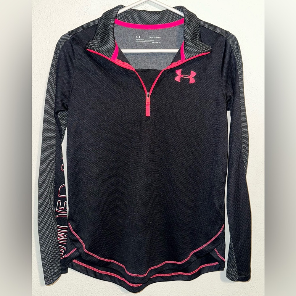 Under Armour Kids Long Sleeve Black and Pink Shirt